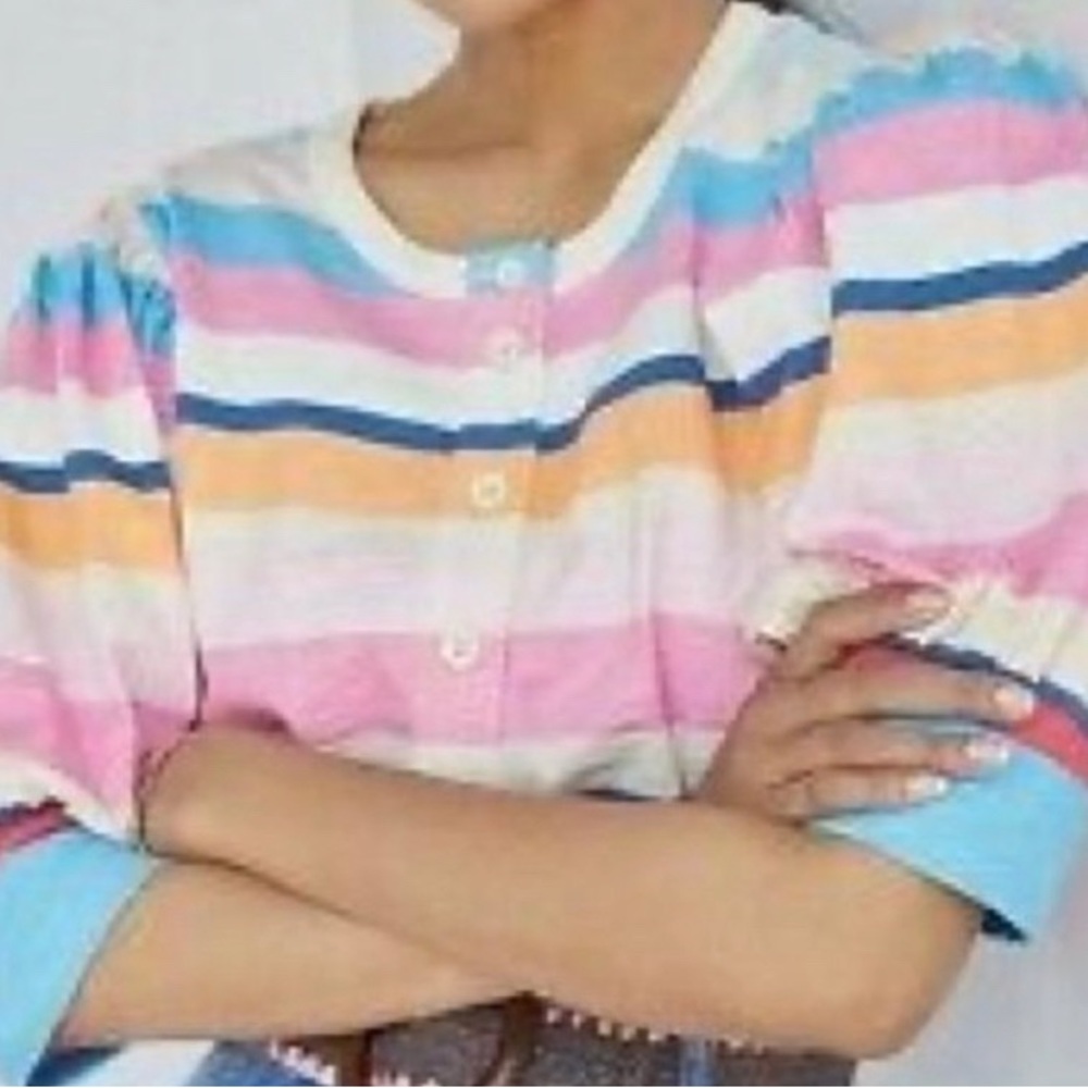 NEW WITH TAGS| Anthropologie Plenty by Tracy Reese Striped 3/4 Puff-Sleeve Top